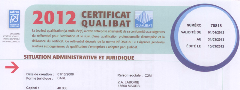 Copie de la certification Qualibat